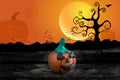 Halloween night with plasticine on the moon background