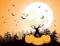 Halloween night with pumpkins and full moon behind Royalty Free Stock Photo