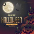 Halloween night pumpkins on the moon background Royalty Free Stock Photo