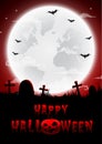 Halloween night red background,Gravestones and full moon Royalty Free Stock Photo