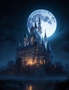 halloween night scene with castle Generated by AI