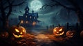 Halloween night   spooky moon in cloudy sky with bats   contain 3d illustration Royalty Free Stock Photo