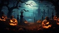 Halloween night spooky moon in cloudy sky with bats contain 3d illustration