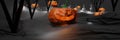 Halloween night terrifying pumpkins,tombstones and cemetery,dark  mystic forest and spooky scary,halloween concept and celebration Royalty Free Stock Photo