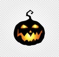 Scary and evil pumpkin jack o lantern with orange glowing face on transparent background Royalty Free Stock Photo