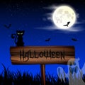 Halloween night wallpaper with cat and full moon