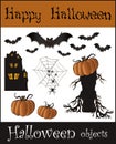 Halloween objects - bat pumpkin spider web house t Royalty Free Stock Photo