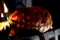 Halloween october holiday orange pumpkin and candles with