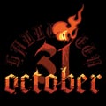 Halloween, October thirty-first lettering with burning candle Royalty Free Stock Photo