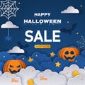 Halloween offer design template. Sale background. Cartoon style vector illustration