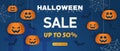 Halloween offer design template. Sale halloween background. Cartoon style vector illustration