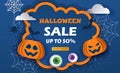 Halloween offer design template. Sale background. Cartoon style vector illustration