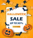 Halloween offer design template. Sale halloween background. Cartoon style vector illustration