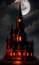 halloween old castle with full moon background ai generated Royalty Free Stock Photo