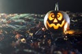 Halloween one little pumpkin at wood background Royalty Free Stock Photo