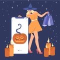 Halloween Online shopping concept,digital marketing on mobile application