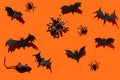 Halloween orange background black bats spiders mouse Royalty Free Stock Photo