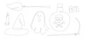 Halloween outline set. Halloween single line elements collection. Spooky night one line icons decoration. Hat and ghost