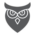 Halloween owl glyph icon, animal and wisdom, bird sign, vector graphics, a solid pattern on a white background. Royalty Free Stock Photo