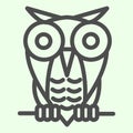 Halloween owl line icon. Single spooky owl sitting on a tree branch outline style pictogram on white background