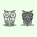Halloween owl line and solid icon. Single spooky owl sitting on branch outline style pictogram on white background