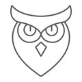 Halloween owl thin line icon, animal and wisdom, bird sign, vector graphics, a linear pattern on a white background. Royalty Free Stock Photo