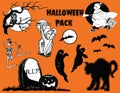 Set of halloween labels and elements. Vector ghouls set illustration template tattoo Royalty Free Stock Photo