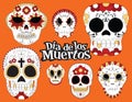 Set of Day of the Dead labels and elements. Vector Halloween set illustration template Royalty Free Stock Photo