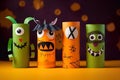 halloween paper decorations on table Diy children paper craft monster ai generated