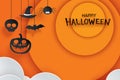 Halloween paper hanging in orange background. Use for invitation party card, flyer, greeting, banner, poster, vector illustration Royalty Free Stock Photo