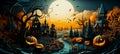 Halloween papercut, halloween scene with ghosts for website, wallpaper, elaborate landscapes