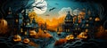 Halloween papercut, halloween scene with ghosts for website, wallpaper, elaborate landscapes