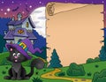 Halloween parchment with cat and house Royalty Free Stock Photo