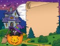 Halloween parchment with cat in pumpkin Royalty Free Stock Photo