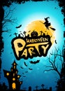 Halloween Party Background with Moon, Whitch and Haunted House Royalty Free Stock Photo