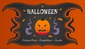 Halloween party banner, announcement with traditional pumpkin and curvy black frame, Halloween celebration event Royalty Free Stock Photo