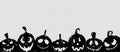 Halloween party banner  with black scary pumpkin face drawn brush stroke style  isolated on png or transparent background, space Royalty Free Stock Photo