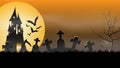 Halloween party banner, Fullmoon, Haunted House in the graveyard Royalty Free Stock Photo