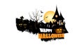 Halloween party banner, Fullmoon, Haunted House, Pumpkins in the graveyard Royalty Free Stock Photo