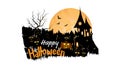Halloween party banner, Fullmoon, Haunted House, Pumpkins in the graveyard