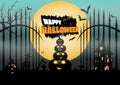 Halloween party banner, Fullmoon, Haunted House, Pumpkins in the graveyard