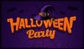 Halloween party banner with pumpkin lettering and hat of witch