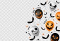 Halloween party banner ,scary balloons, bat,spider, spider web , png or transparent , space for adding text , sale banner