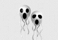 Halloween party  banner, scary ghost  face  air balloons isolated  on png or transparent  background, space for text , banner, Royalty Free Stock Photo