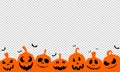Halloween party banner  with scary pumpkin face , bats flying isolated on png or transparent background, space for text, sale Royalty Free Stock Photo