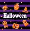 Halloween Party Banner with Shine Orange Traditional Icons