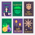 Halloween party banners, cards and posters in flat style. Royalty Free Stock Photo