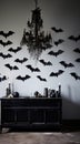 a halloween party with bats on a wall