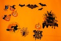 Halloween party border on orange backgrounds with pumpkins and animals Royalty Free Stock Photo