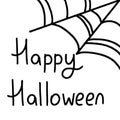 Halloween party brush lettering with cobweb in the corner. Handwritten Halloween typography print for flyer, poster